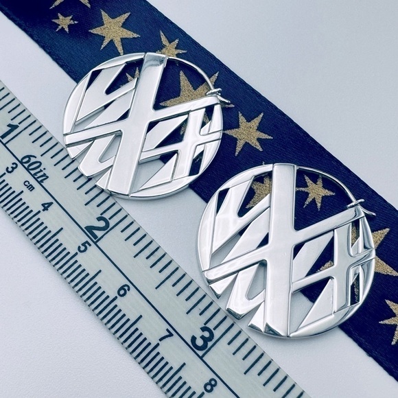 RARE Tiffany & Co. Atlas Disc Hoop Earrings in Sterling Silver Presentation Box - Picture 8 of 10